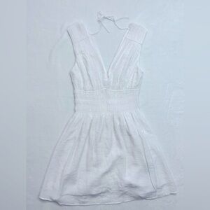 Smocked Plunge Crinkle Mini Dress